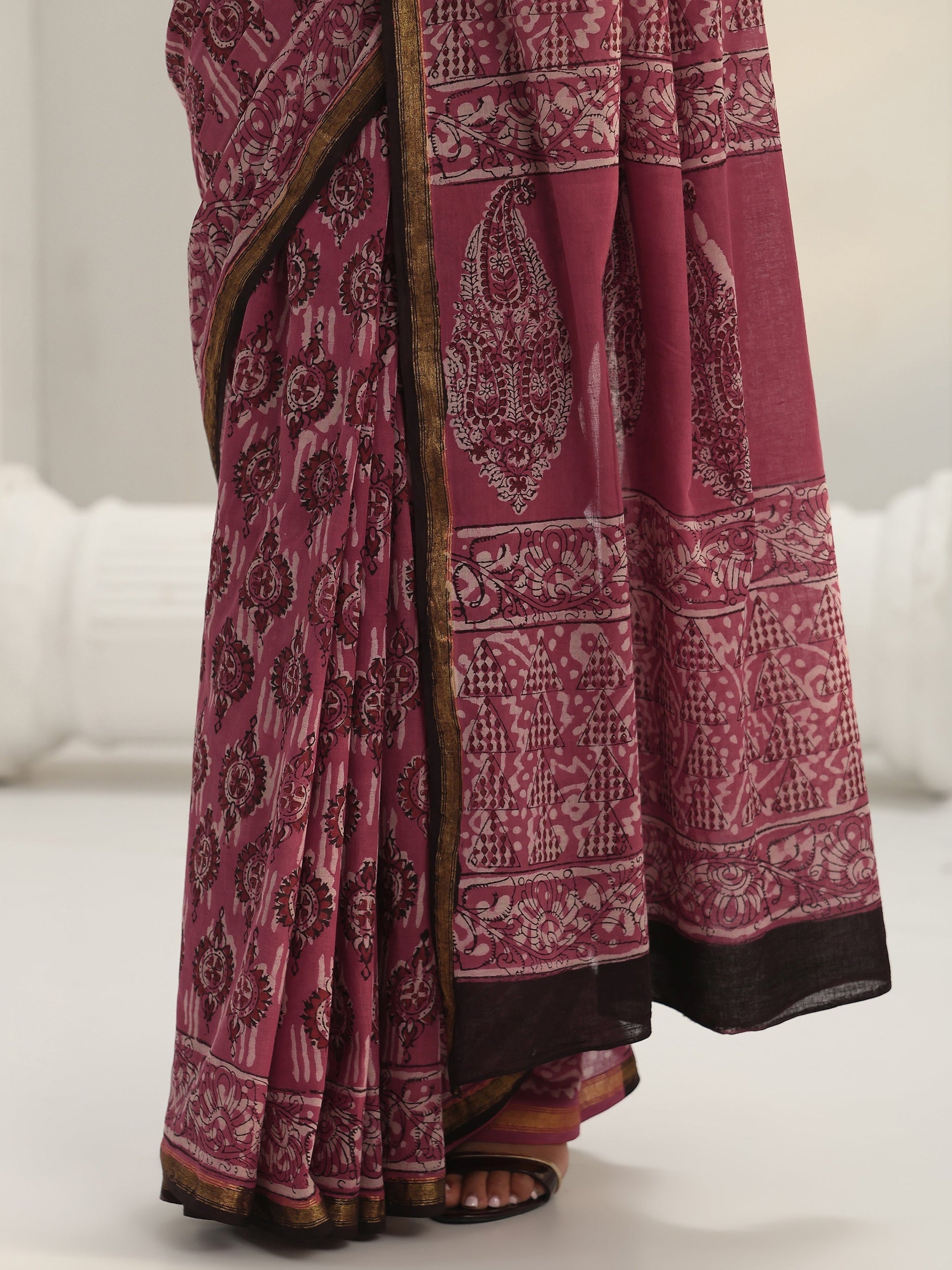 Libas Pink Dabu Print Cotton Saree