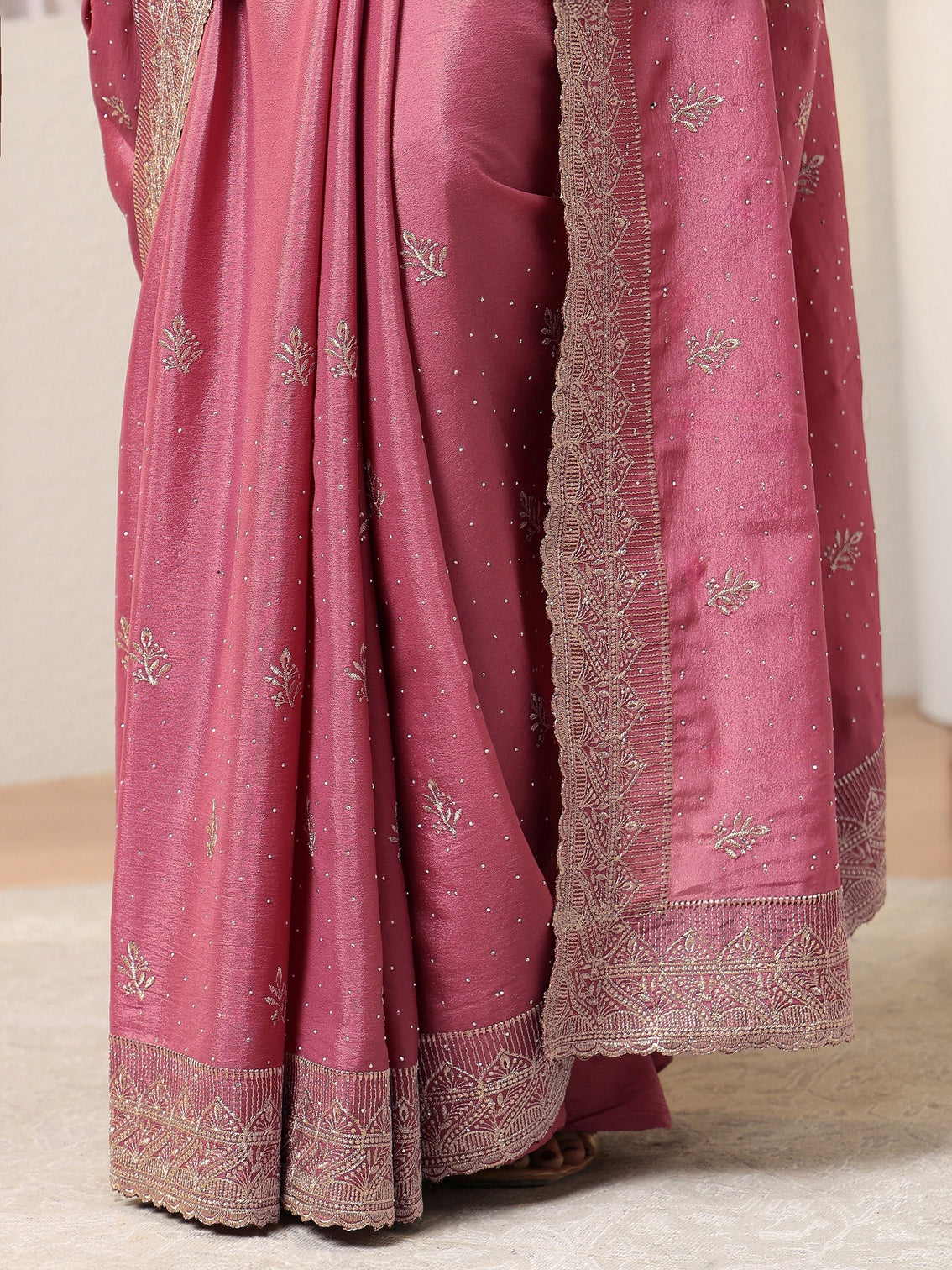 Mameraa Dusty Pink Satin Saree With Embellished Border