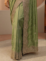 Libas Sage Green Ethnic Embroidered Silk Blend Saree