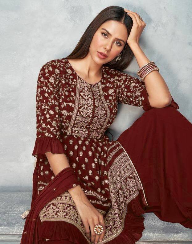 Women's Maroon Sharara Set for Party Wear