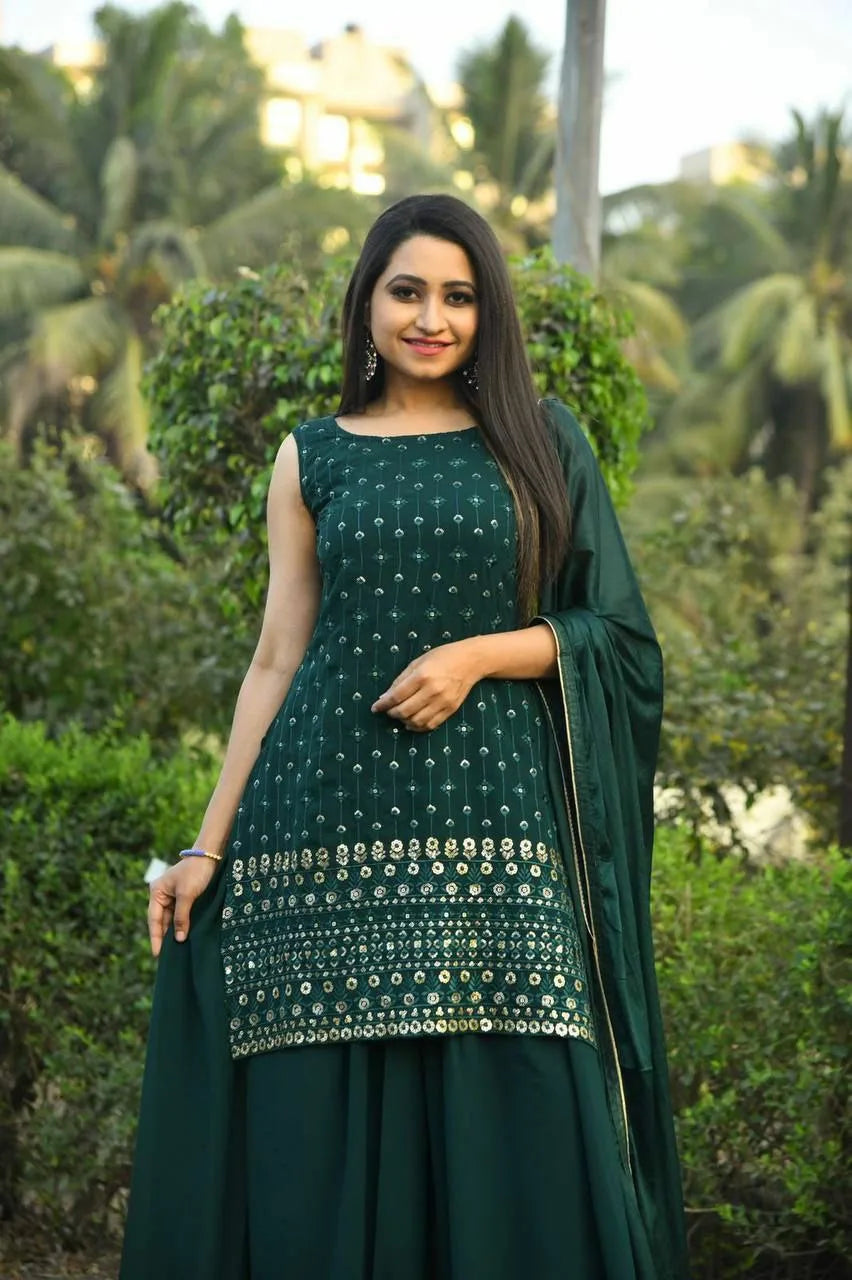 Women's Party Wear Sharara Set in Dark Green
