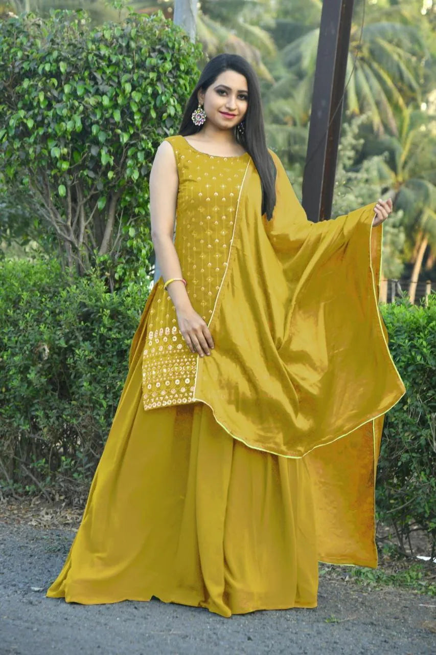 Women's Yellow Sharara Set for Party Wear