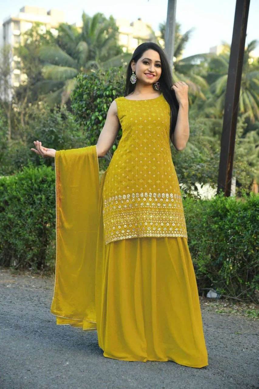 Women's Yellow Sharara Set for Party Wear