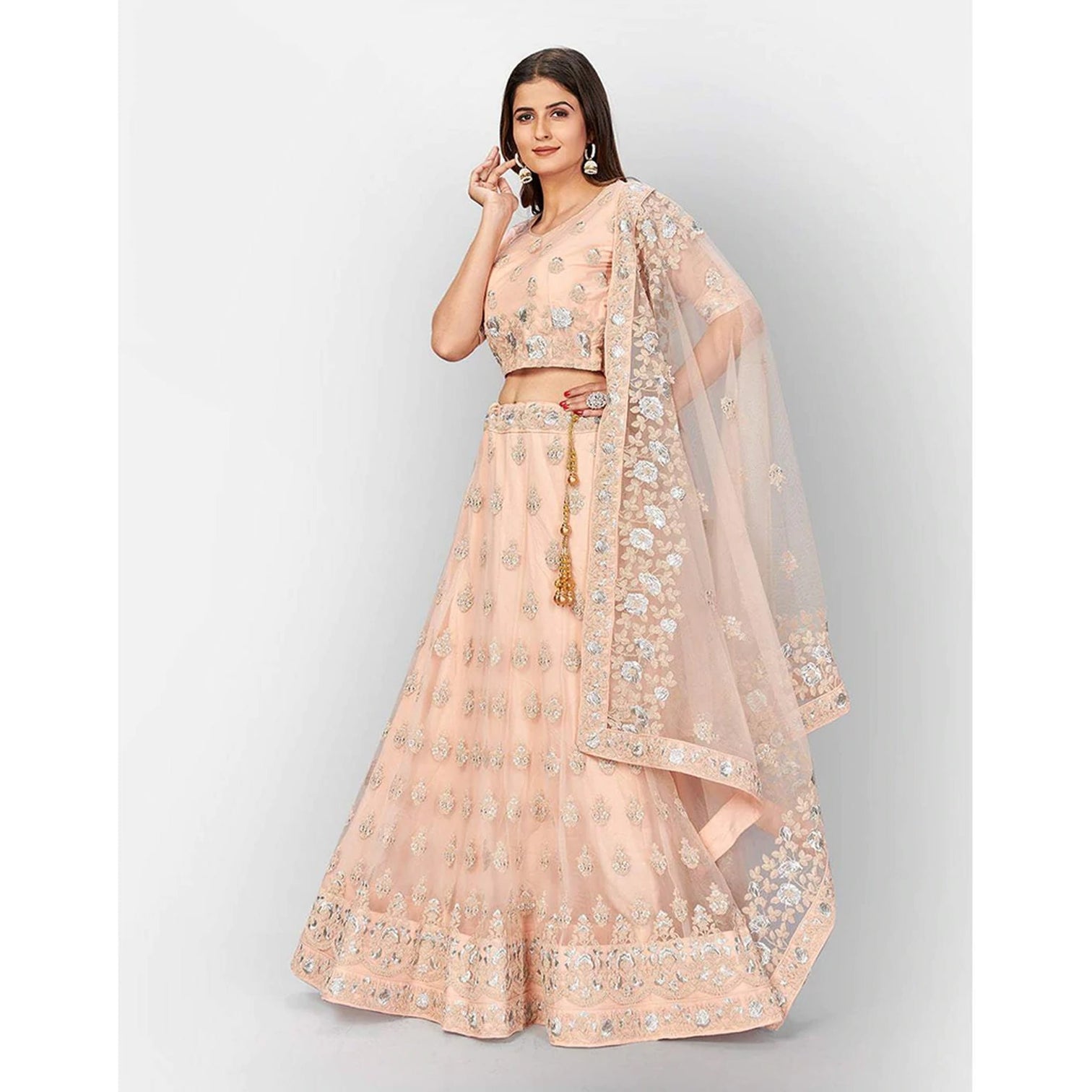 Soft Net Lehenga Choli with heavy Zari and Thread and Embroidery Work
