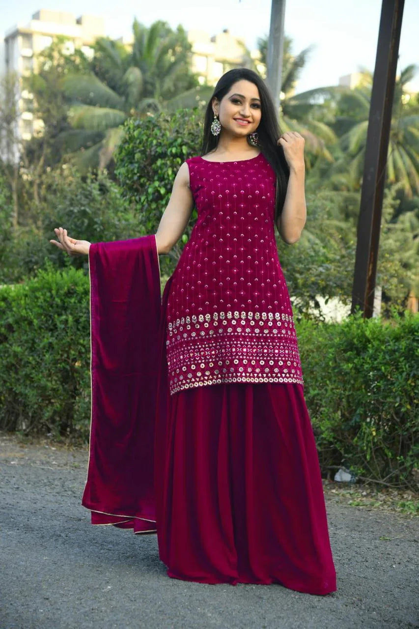 Women's Rani Pink Sharara Set for Party Wear