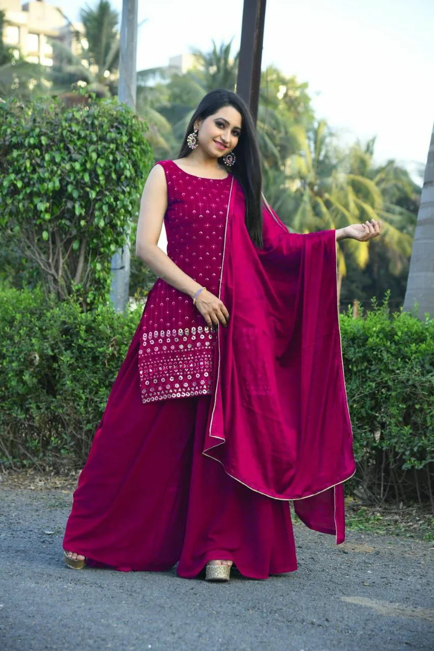 Women's Rani Pink Sharara Set for Party Wear