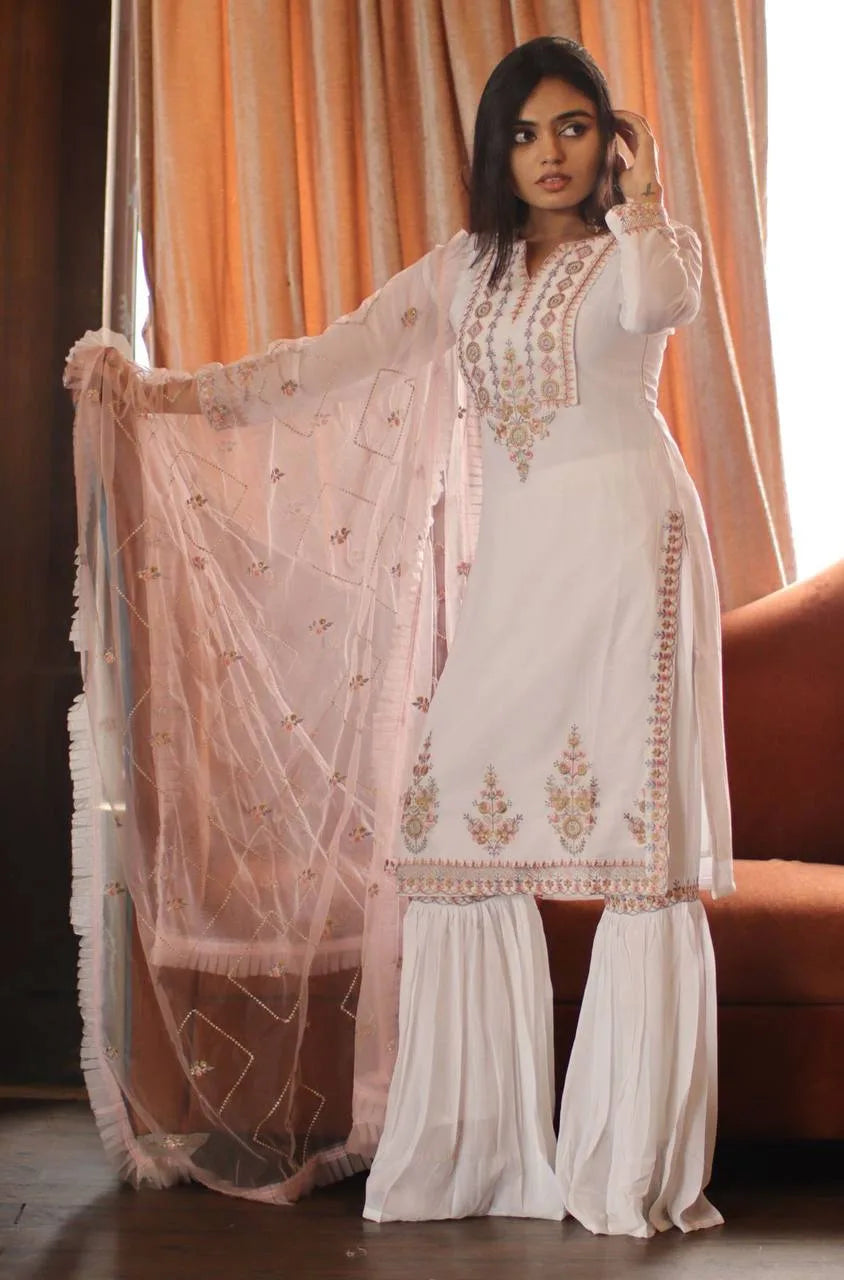 Wedding White Sharara Ensemble