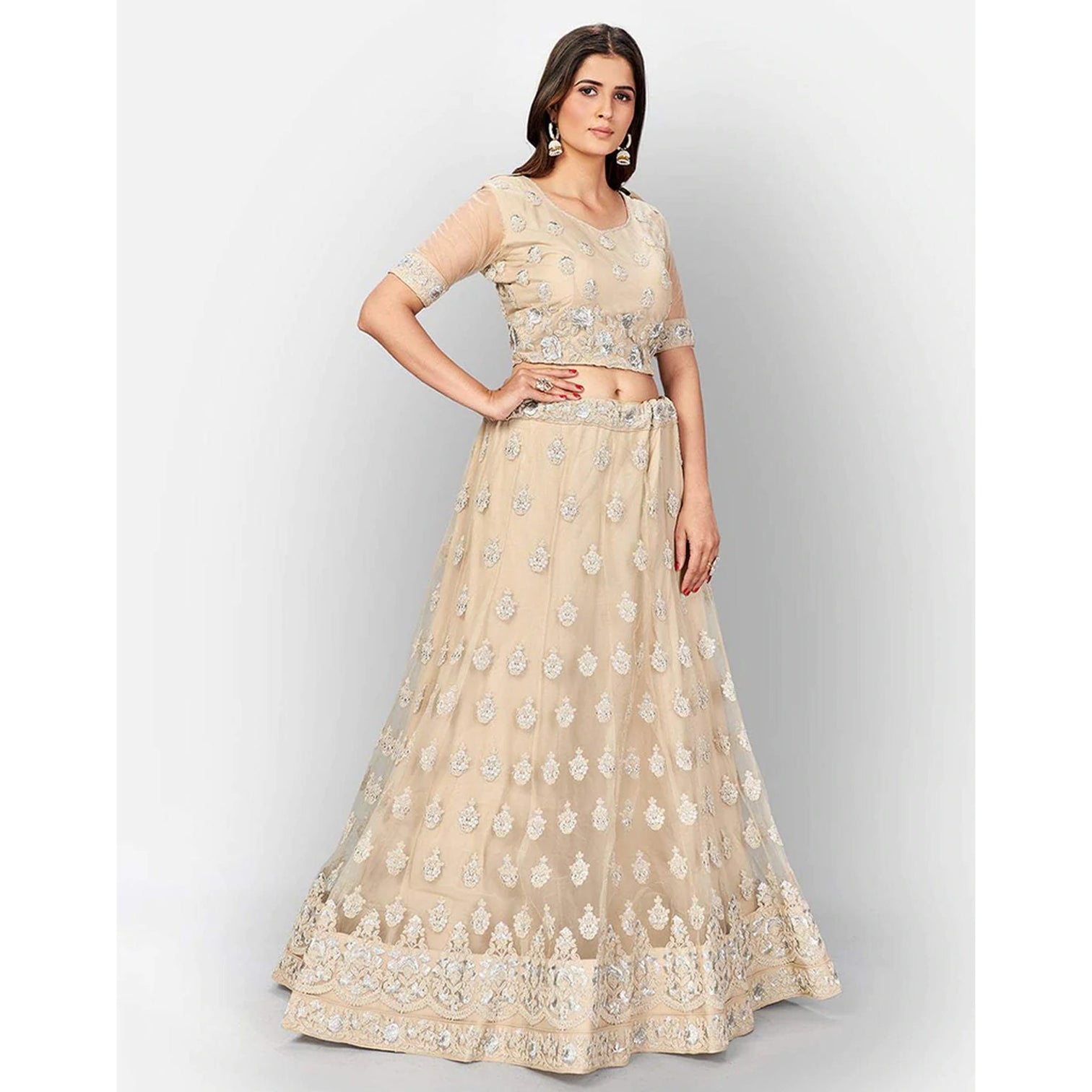Soft Net Lehenga Choli with heavy Zari and Thread and Embroidery Work