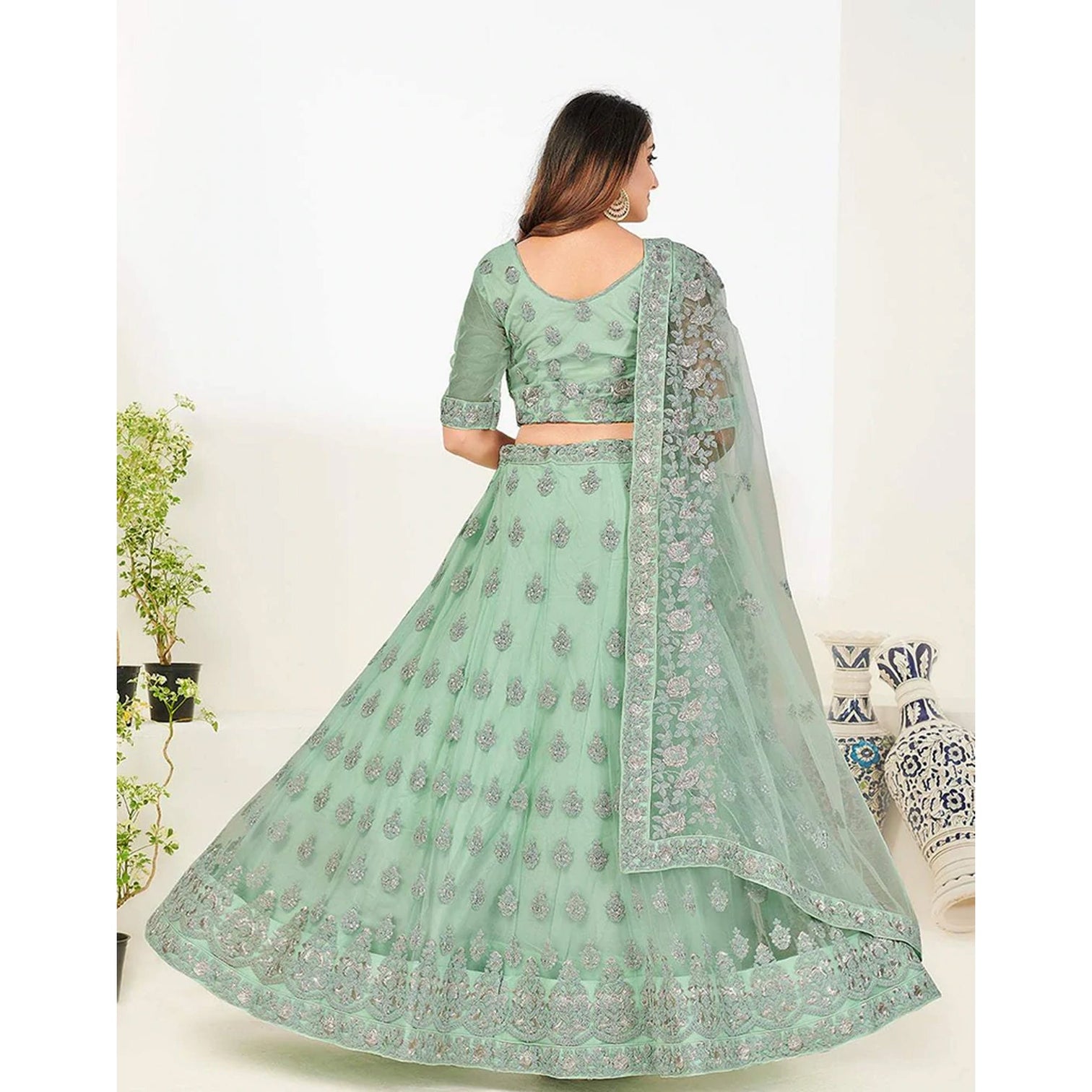 Soft Net Lehenga Choli with heavy Zari and Thread and Embroidery Work