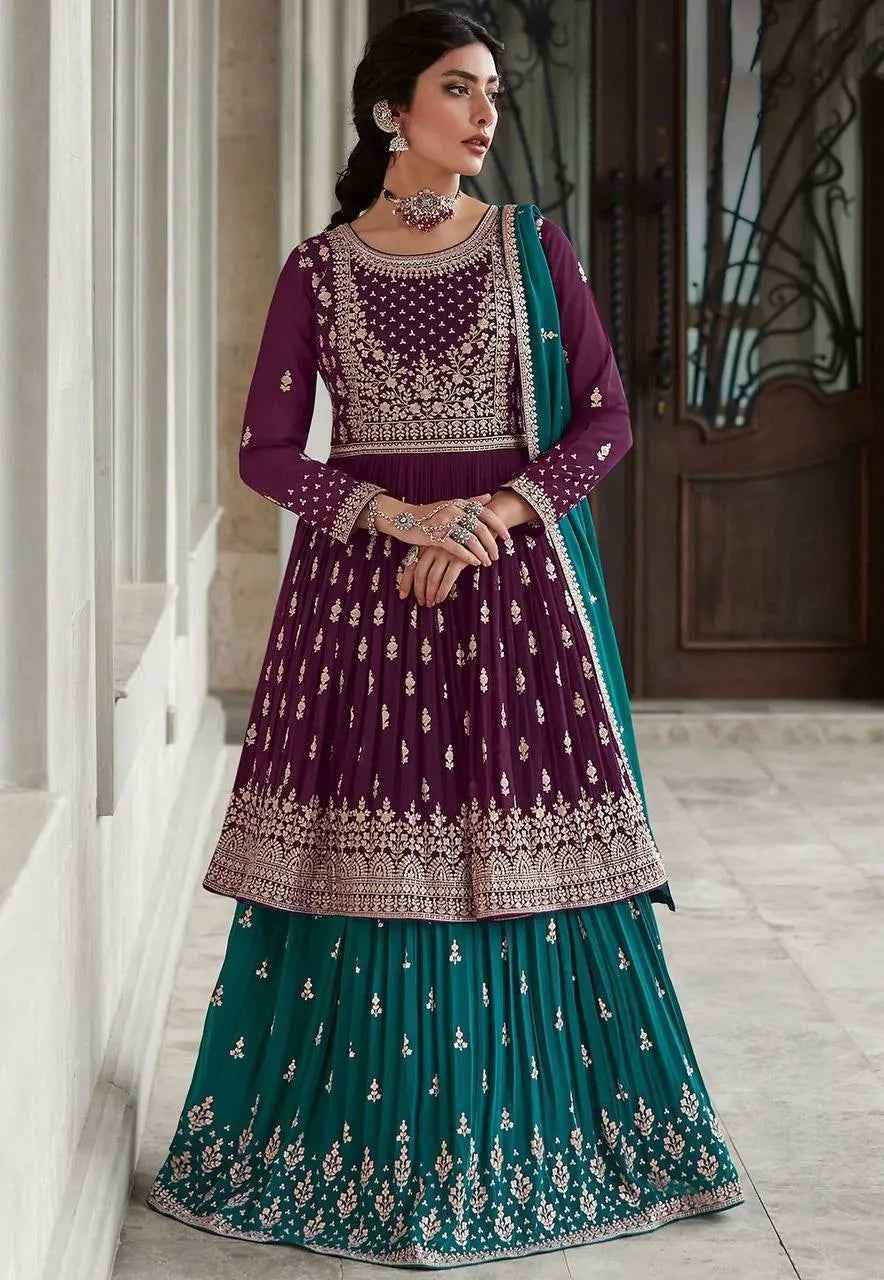 Lehenga Suit Set in Purple with Intricate Embroidery Design