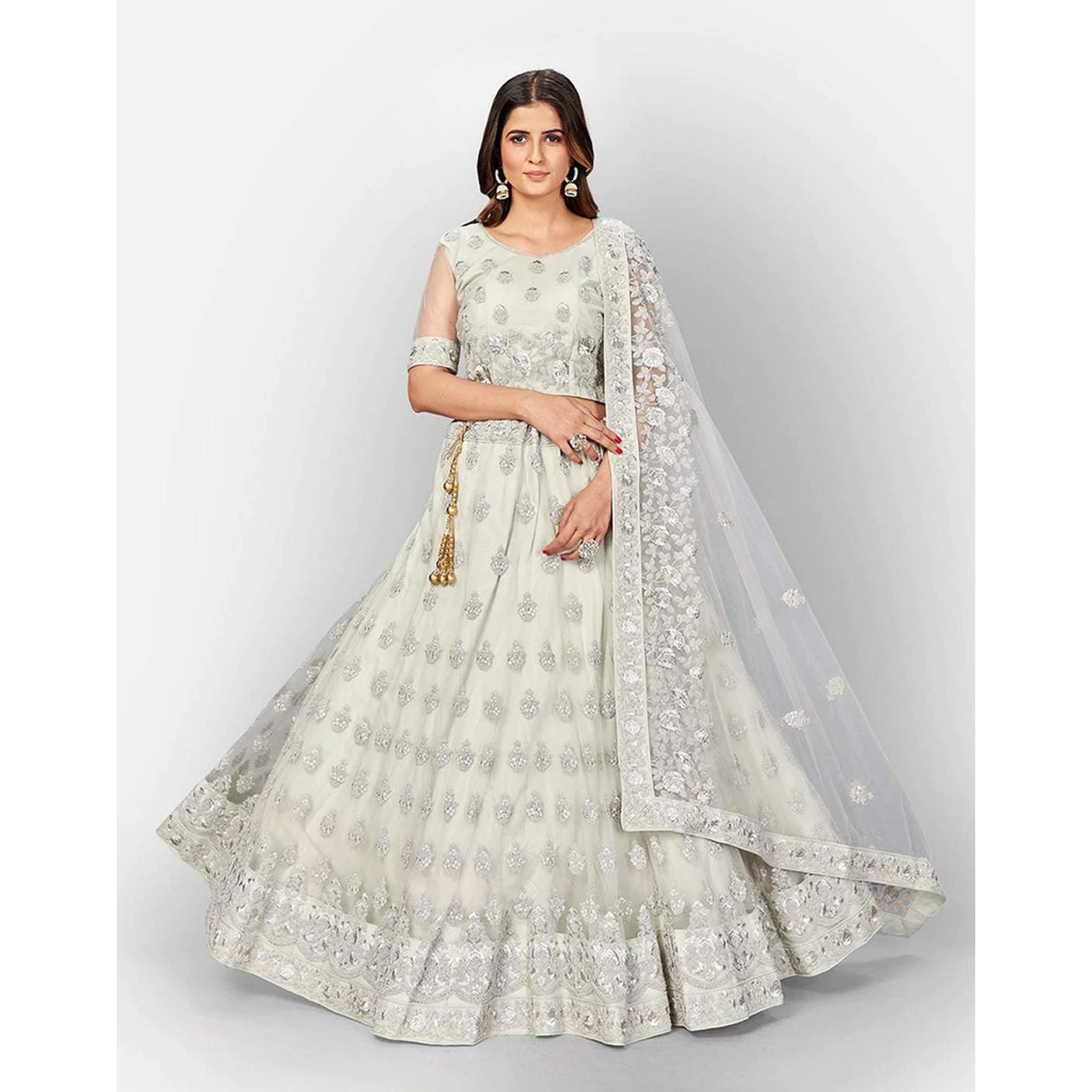 Soft Net Lehenga Choli with heavy Zari and Thread and Embroidery Work