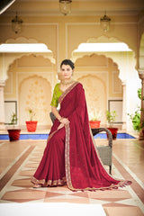 Designer Red Color Swarovski Sequence Work Silk Saree