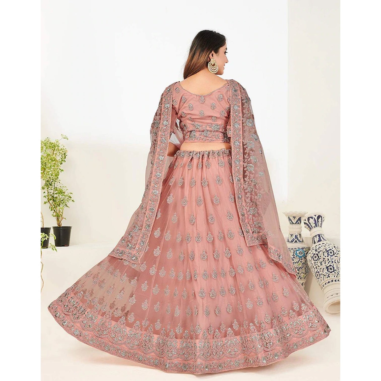 Soft Net Lehenga Choli with heavy Zari and Thread and Embroidery Work