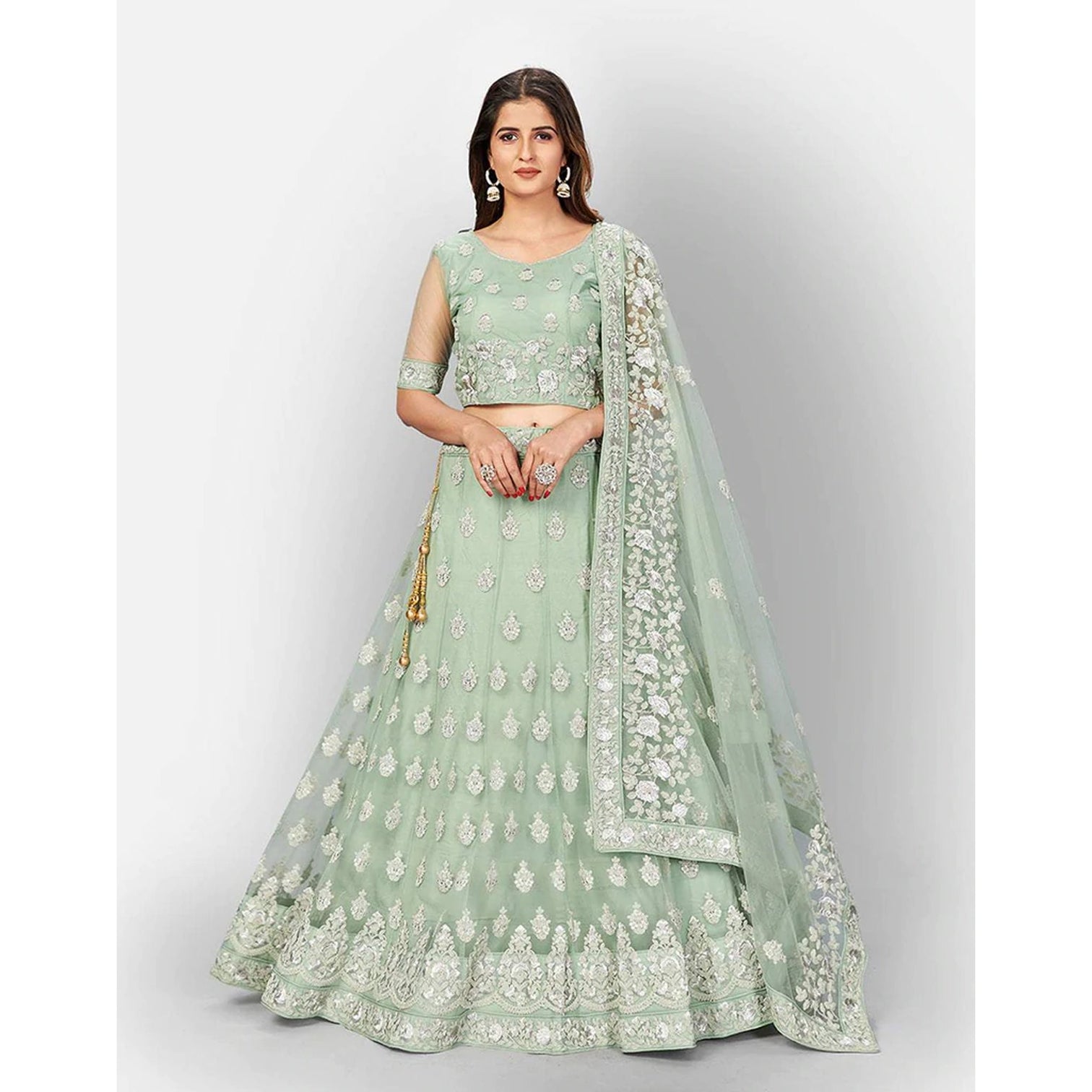 Soft Net Lehenga Choli with heavy Zari and Thread and Embroidery Work