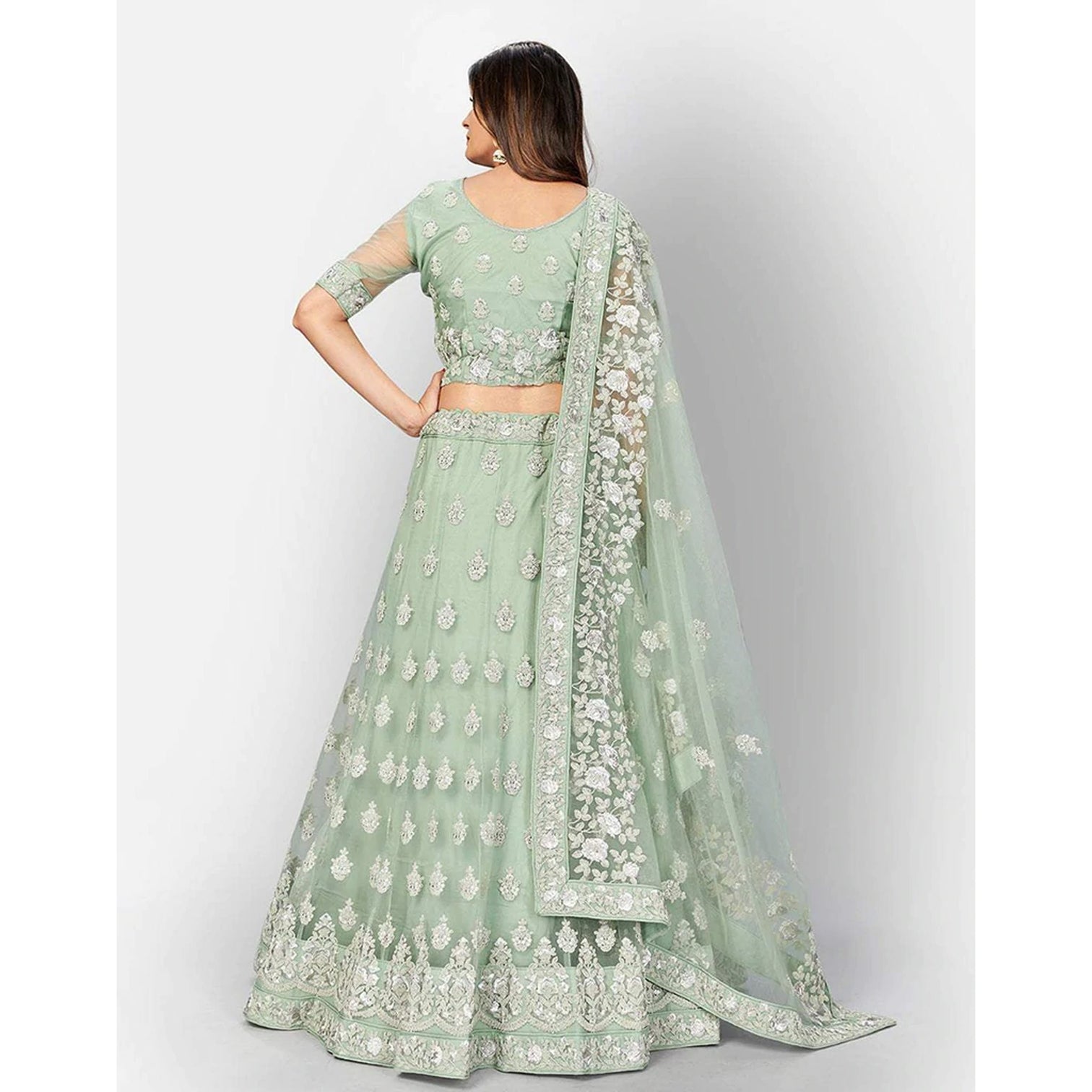 Soft Net Lehenga Choli with heavy Zari and Thread and Embroidery Work