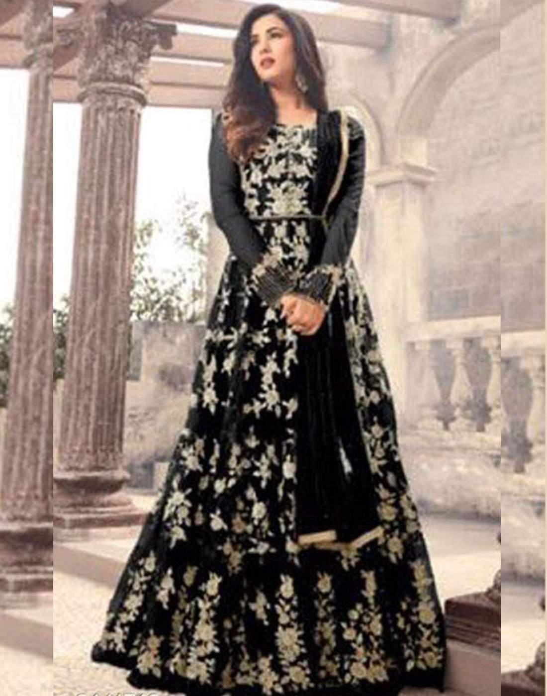 Black Net Designer Gown with Heavy Embroidery and Stone Work