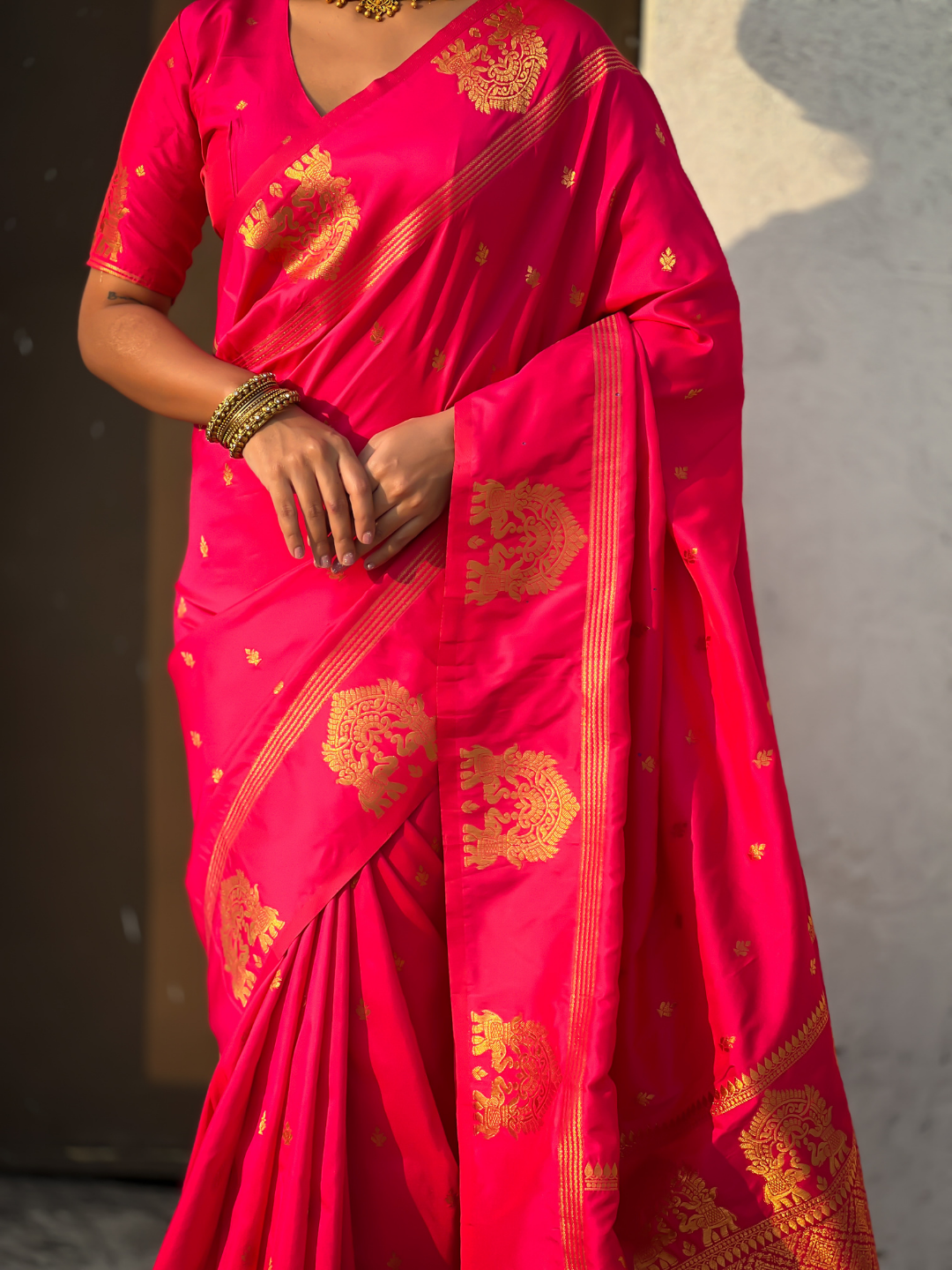 Pink soft silk traditional zari woven saree