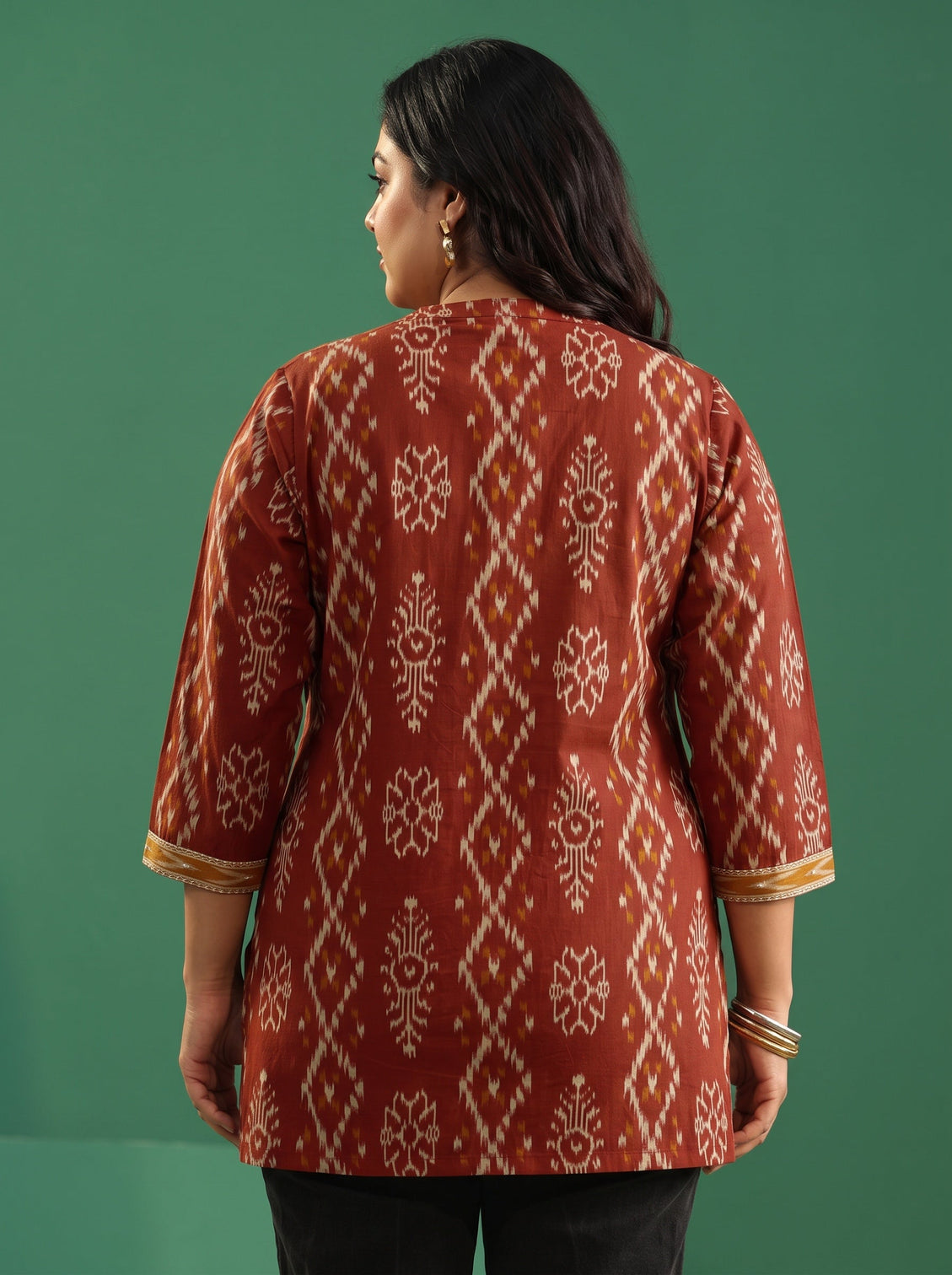 Plus Size Rust Brown Printed Cotton Short Kurti