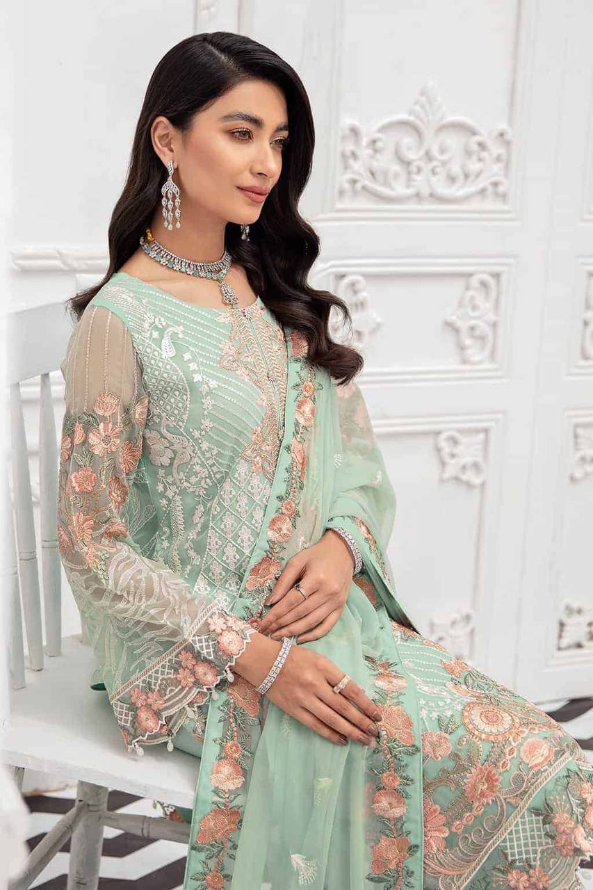Salwar Suit Set in Sky Blue with Intricate Heavy Embroidery