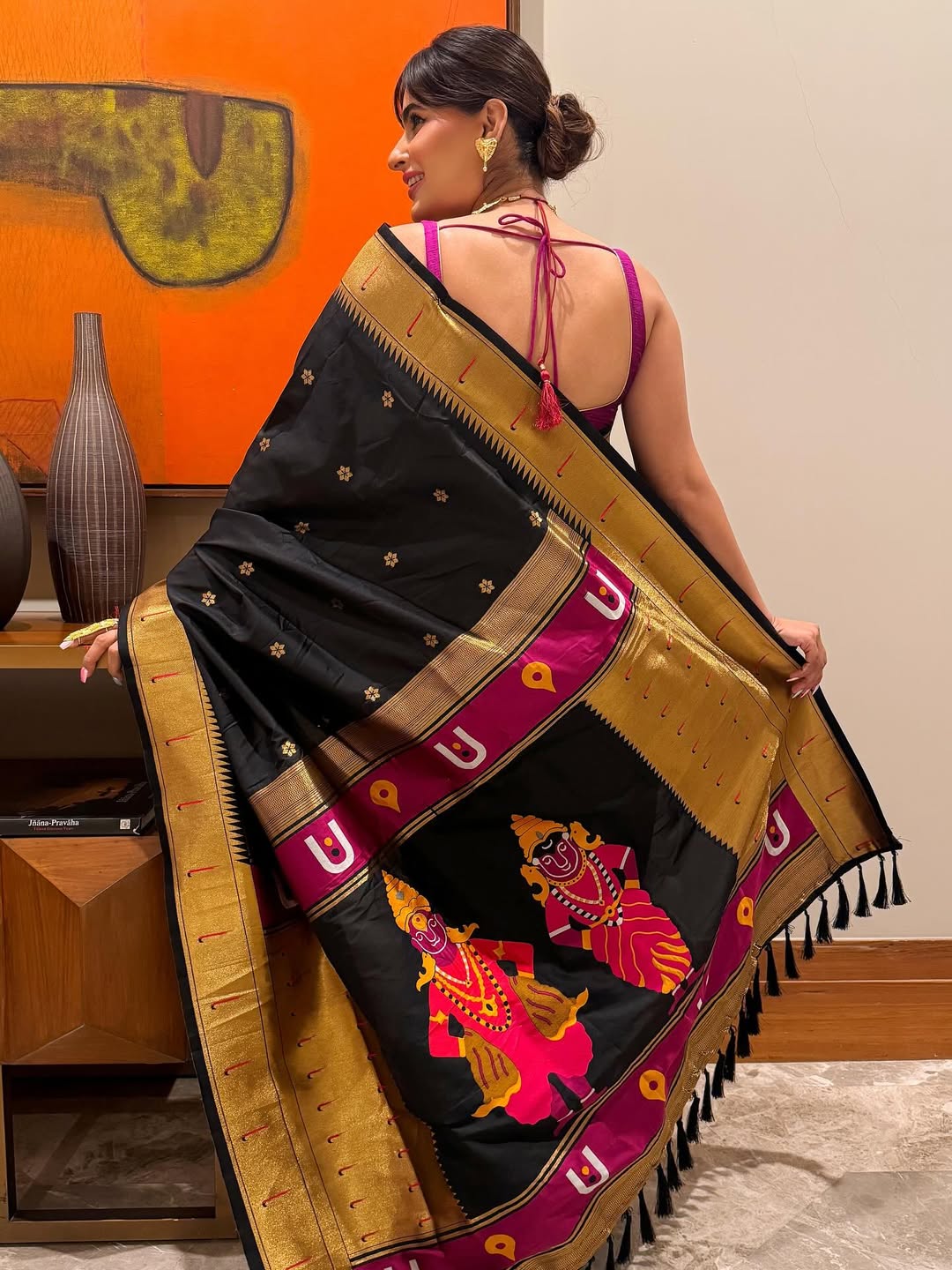 Karishma sharma in our black zari woven vitthala god special traditional paithani silk saree