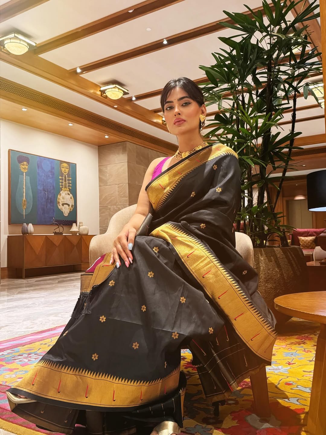 Karishma sharma in our black zari woven vitthala god special traditional paithani silk saree