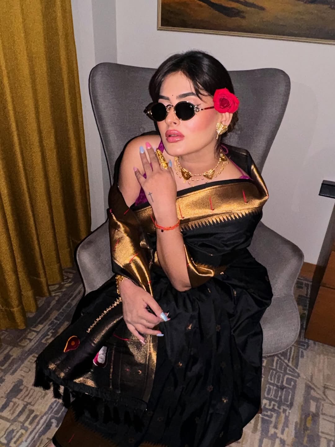 Karishma sharma in our black zari woven vitthala god special traditional paithani silk saree