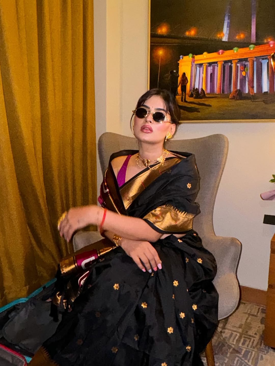 Karishma sharma in our black zari woven vitthala god special traditional paithani silk saree