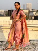 Baby Pink Wedding Special Nauvari Paithani Soft Silk Saree with Zari Woven Polka Motifs and Peacock Pallu