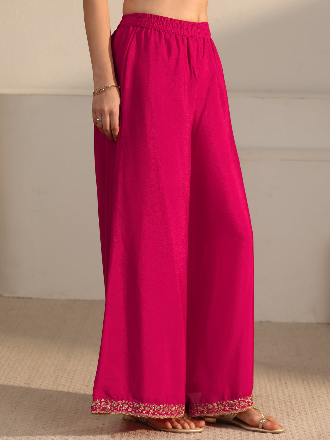 Mameraa Rani Pink Sequin Embellished Chinon Palazzo Suit Set