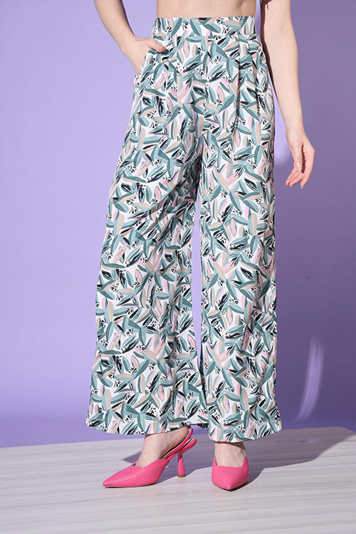 Sea Green Printed Shirt With Trouser Co-Ord Set