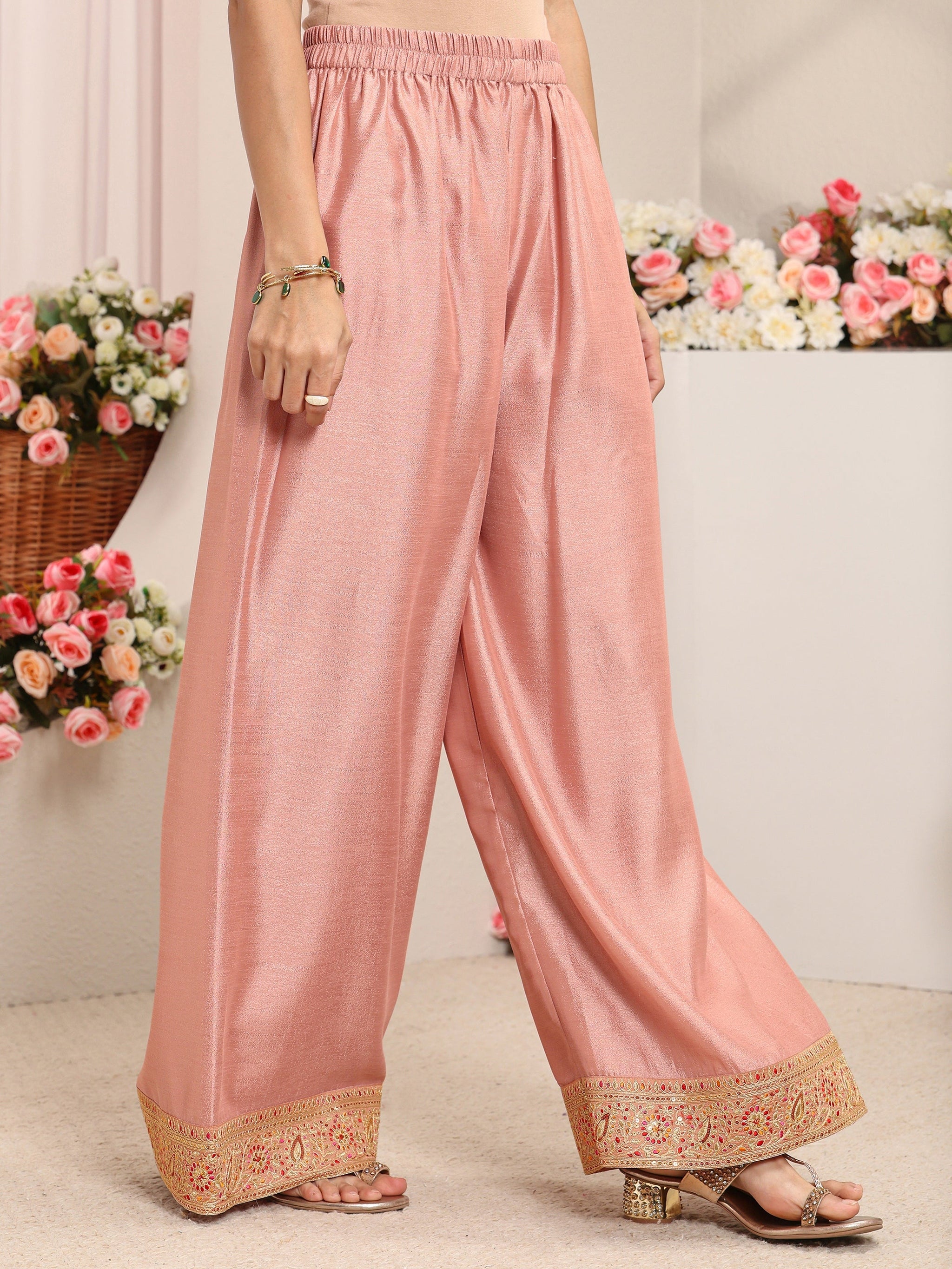 Libas Peach Embroidered Silk Blend Straight Suit Set With Printed Dupatta