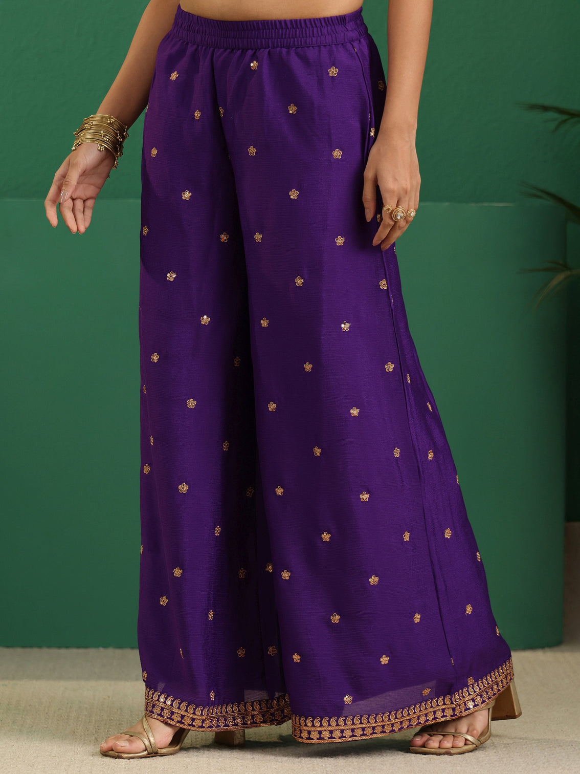 Mameraa Violet Yoke Design Chinon Palazzo Suit Set