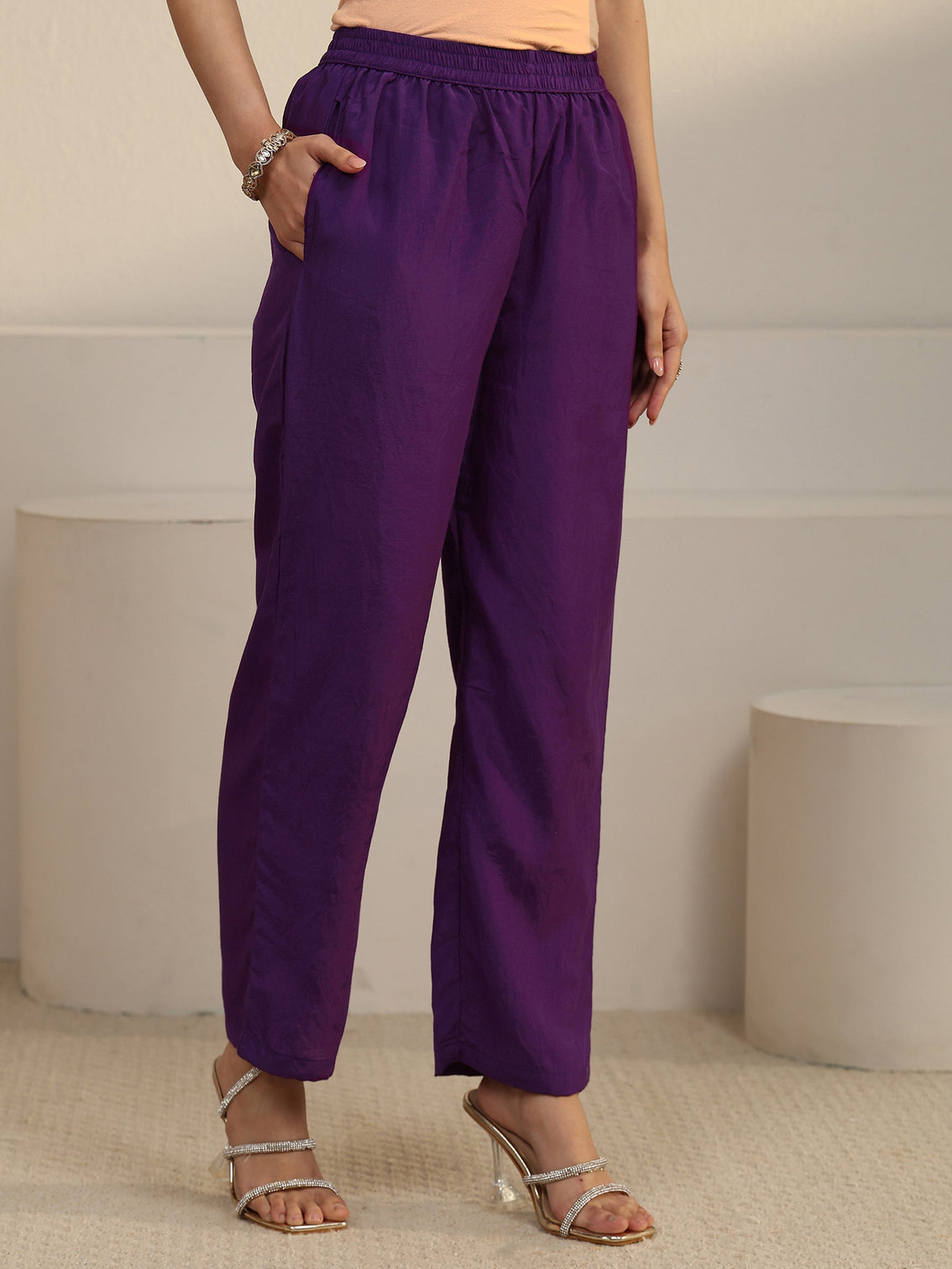 Mameraa Deep Violet Yoke Embroidered Silk Blend Anarkali Suit Set