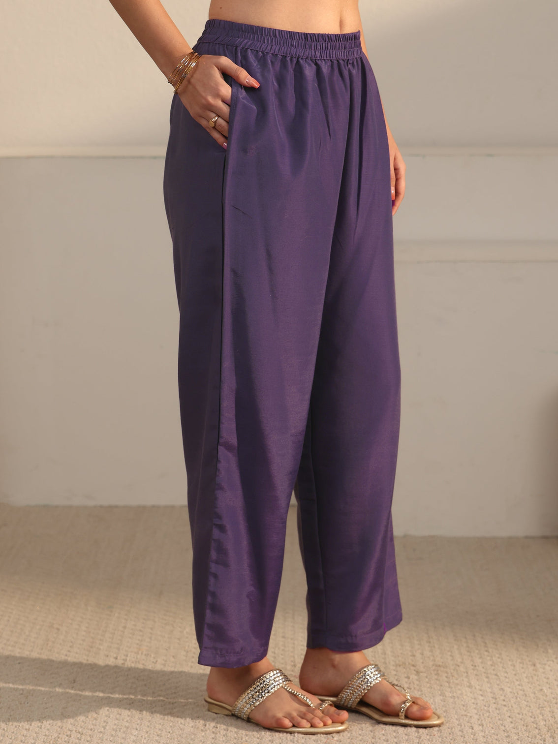 Mameraa Art Lavender Floral Woven Design Silk Blend A-Line Suit Set