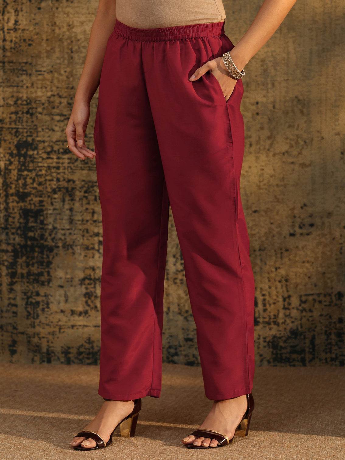 Mameraa Rust Brown Ethnic Print Chinon Straight Suit Set