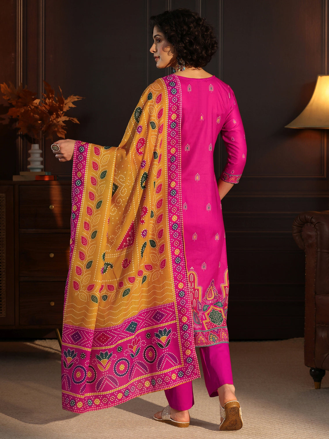 Mameraa Pink Floral Printed Cotton Straight Suit Set