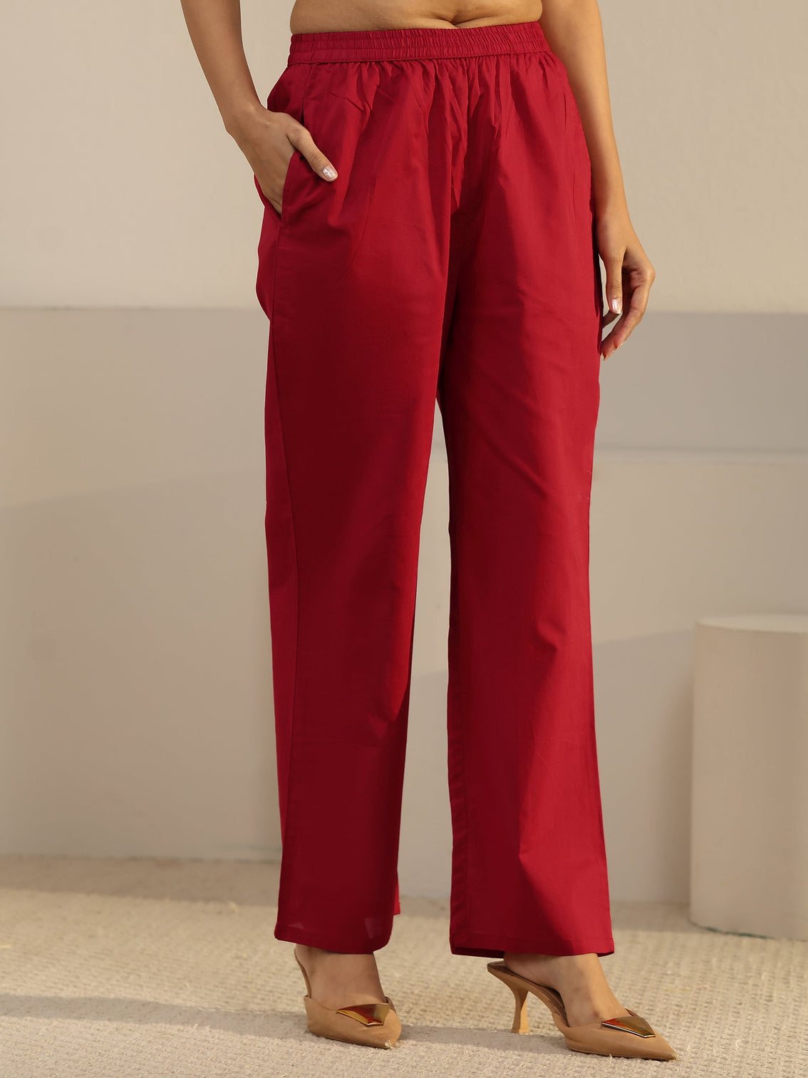 Mameraa Coral Pink Printed Cotton Straight Suit Set