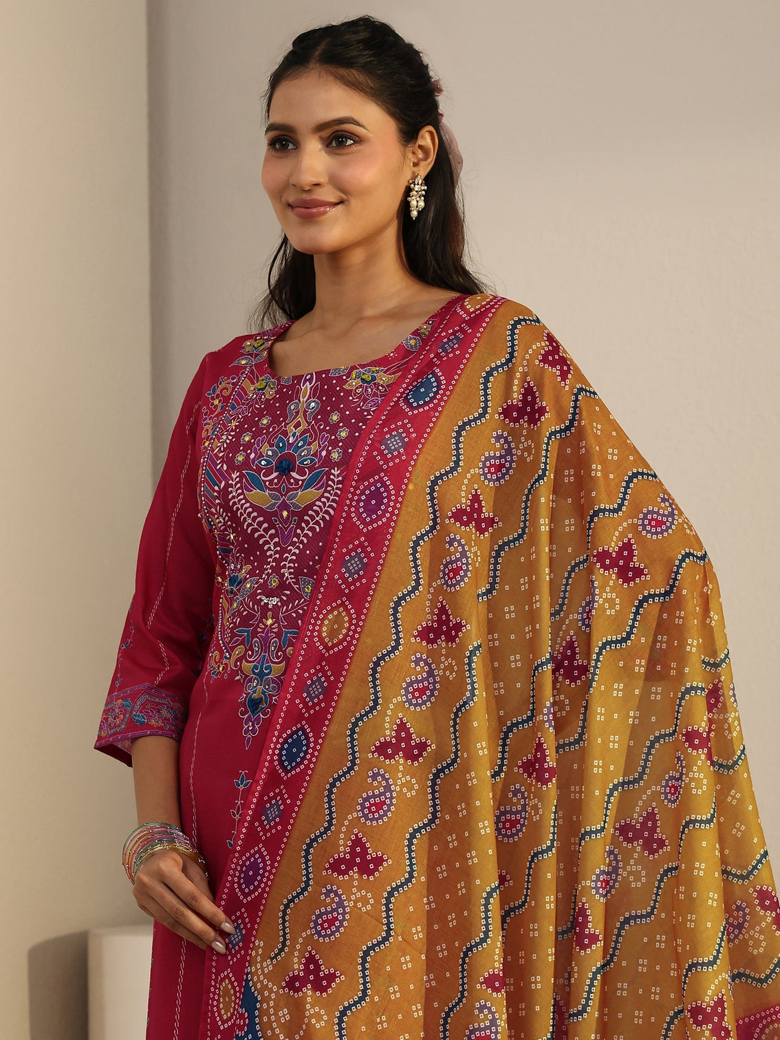 Mameraa Coral Pink Printed Cotton Straight Suit Set