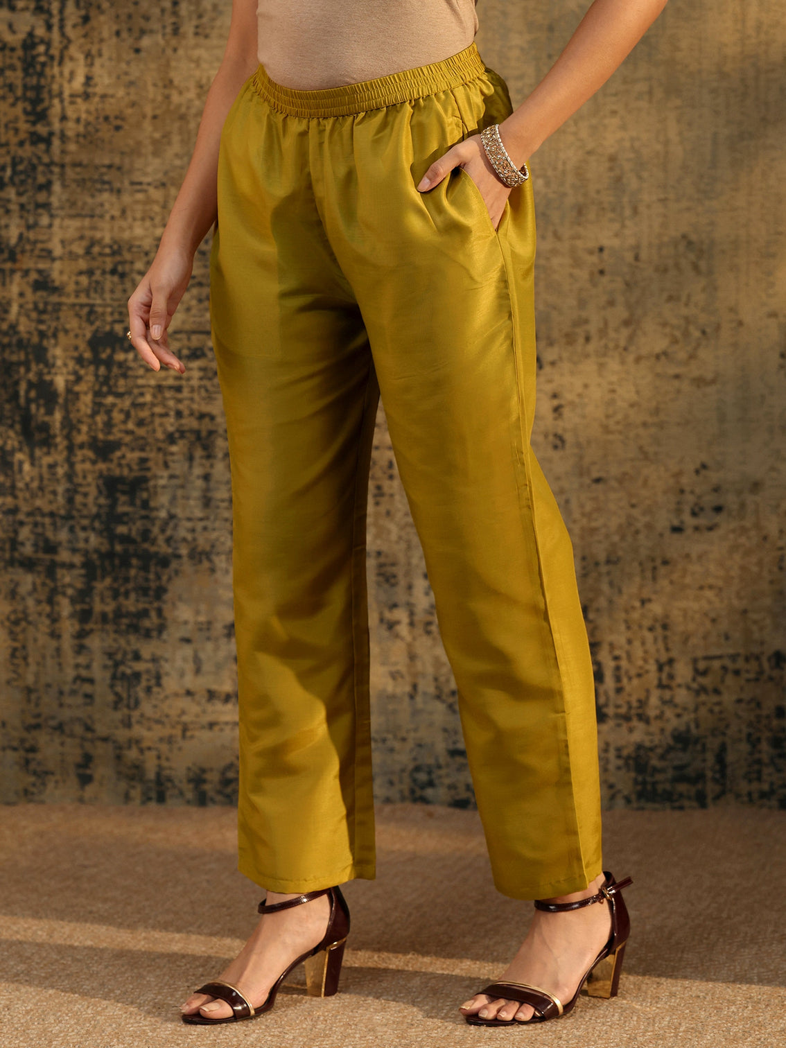 Mameraa Mustard Yellow Floral Printed Silk Blend Straight Suit Set