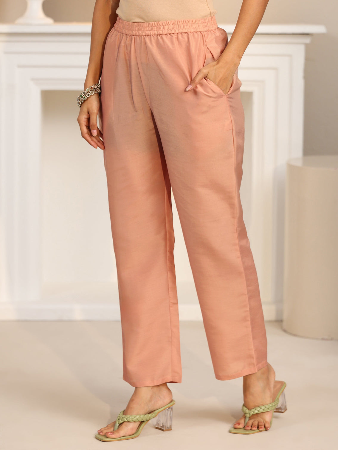 Mameraa Pink Floral Printed Silk Blend Straight Suit Set