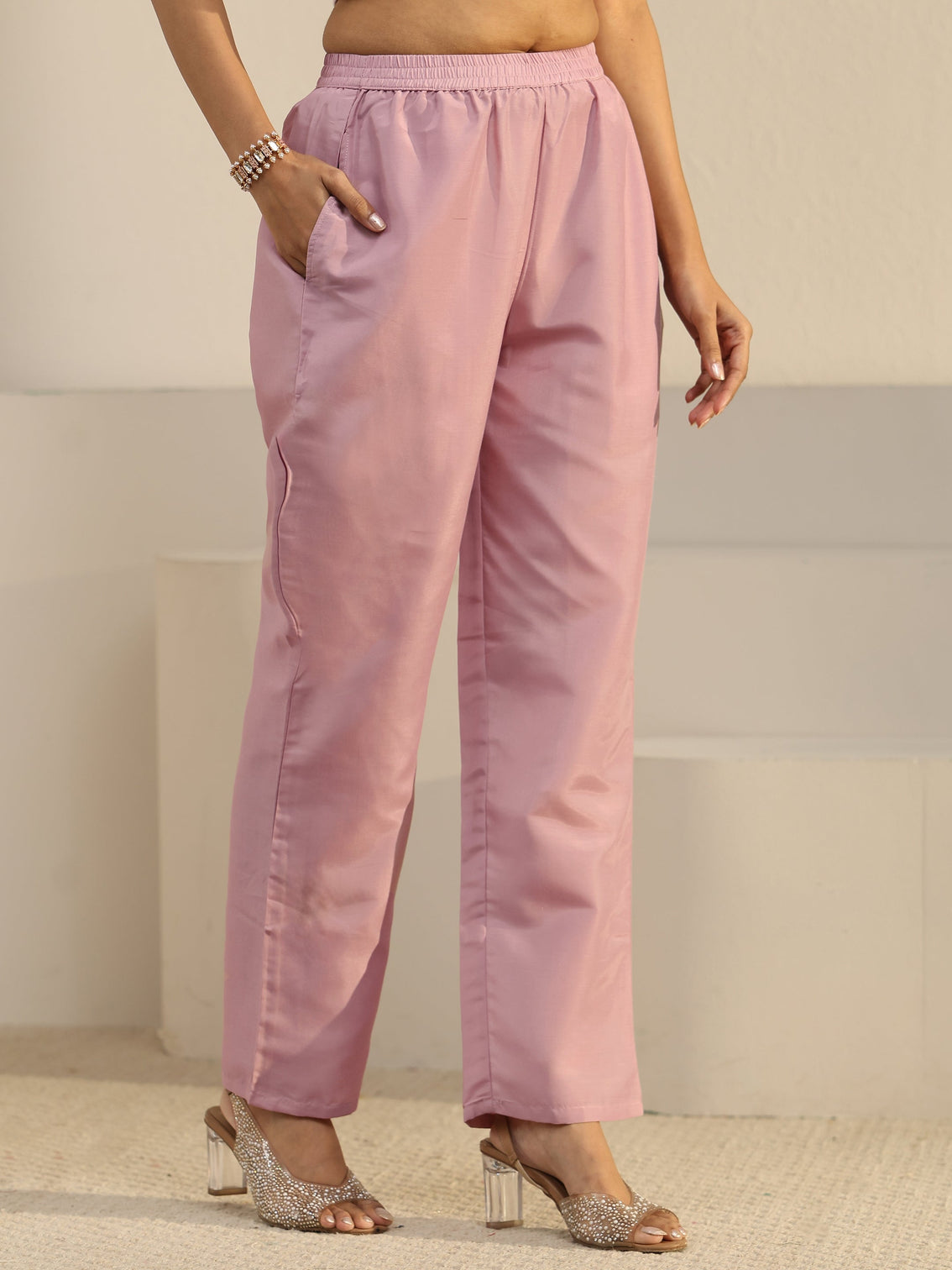 Mameraa Pink Paisley Embroidered Tissue Straight Suit Set