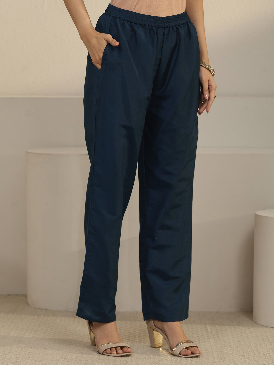 Mameraa Teal Blue Floral Embroidered Tissue Straight Suit Set