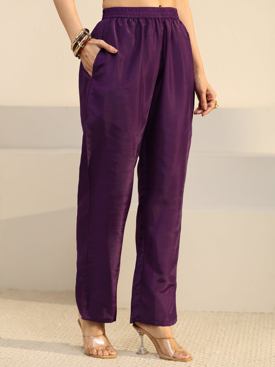 Mameraa Burgundy Floral Embroidered Tissue Straight Suit Set