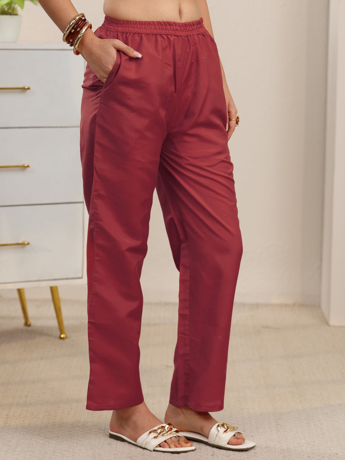 Mameraa Rust Red Floral Embroidered Georgette Straight Suit Set