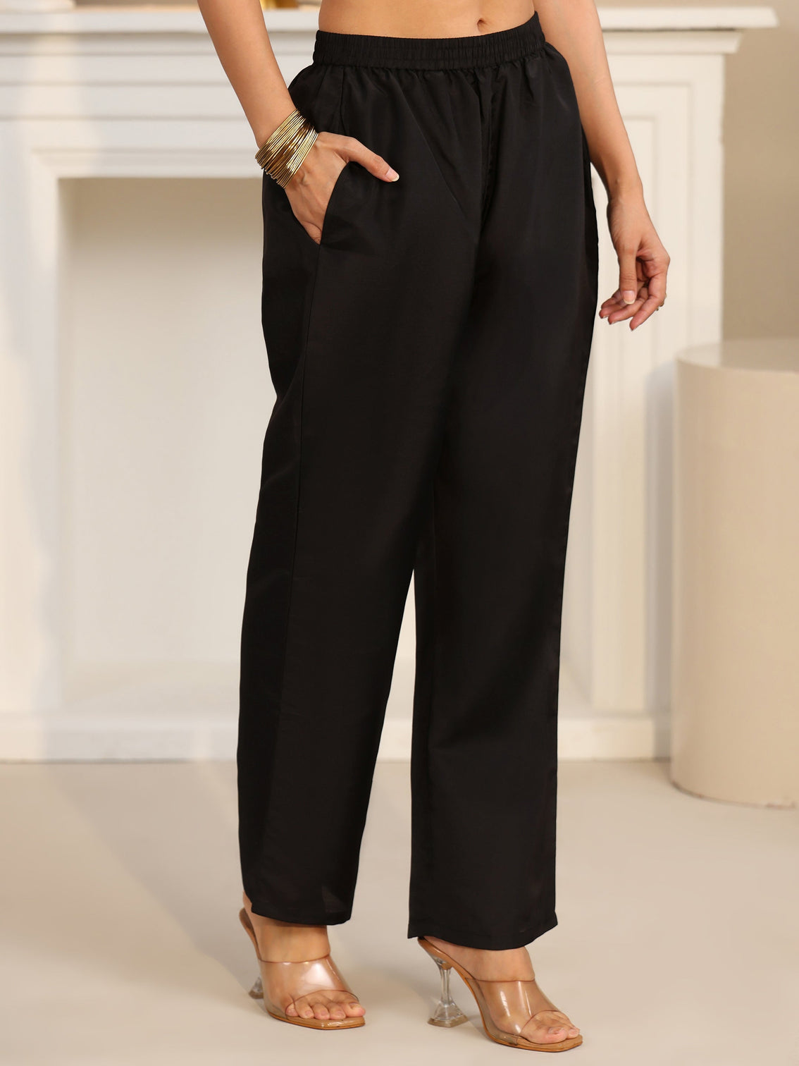 Mameraa Black Embroidered Georgette Straight Suit Set