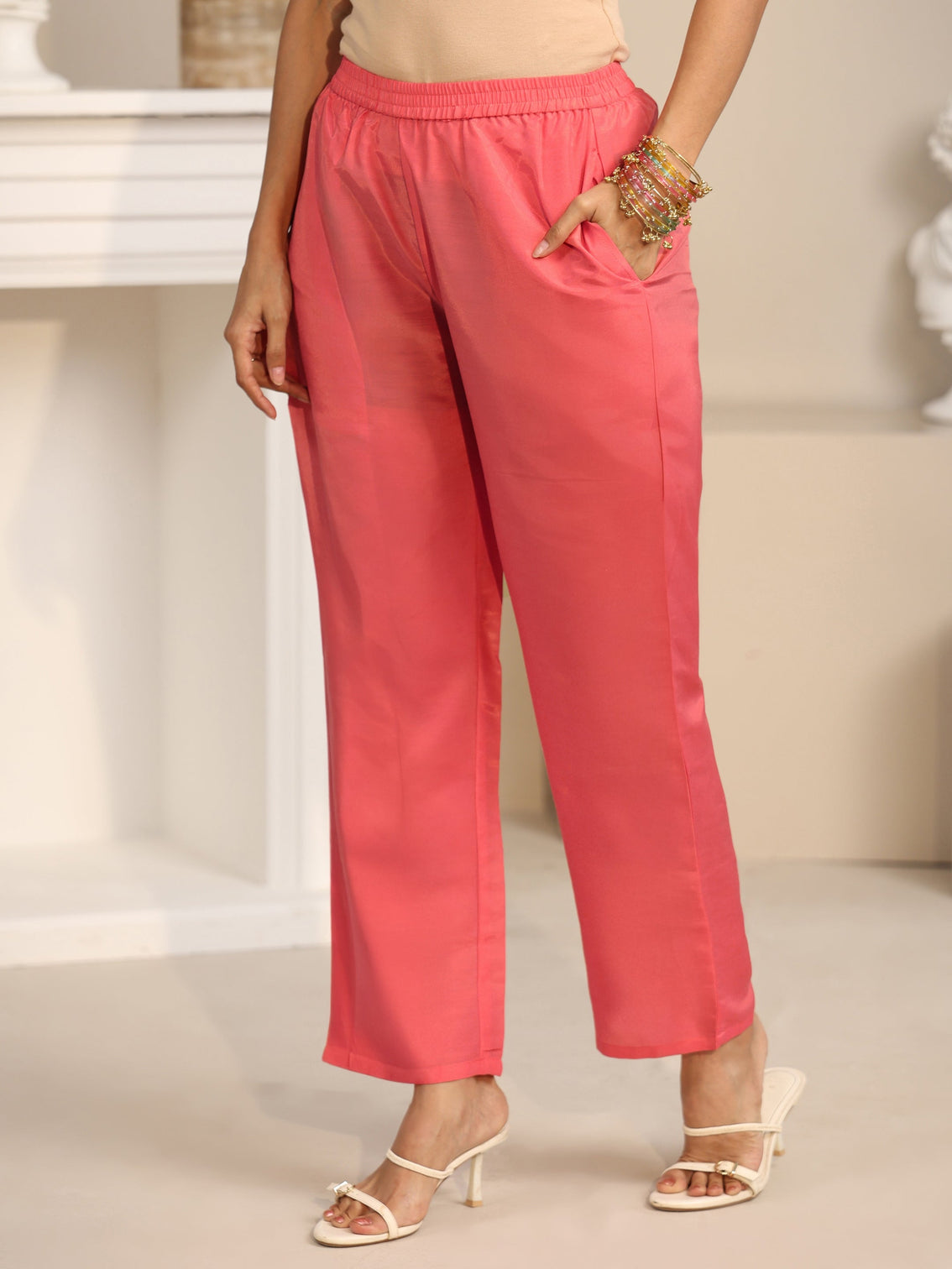 Mameraa Coral Floral Embroidered Georgette Straight Suit Set