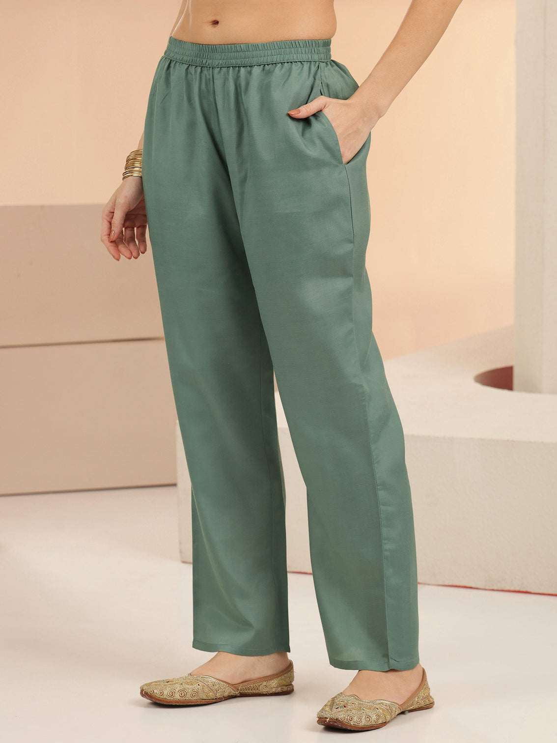 Mameraa Sea Blue Embroidered Tissue Straight Suit Set