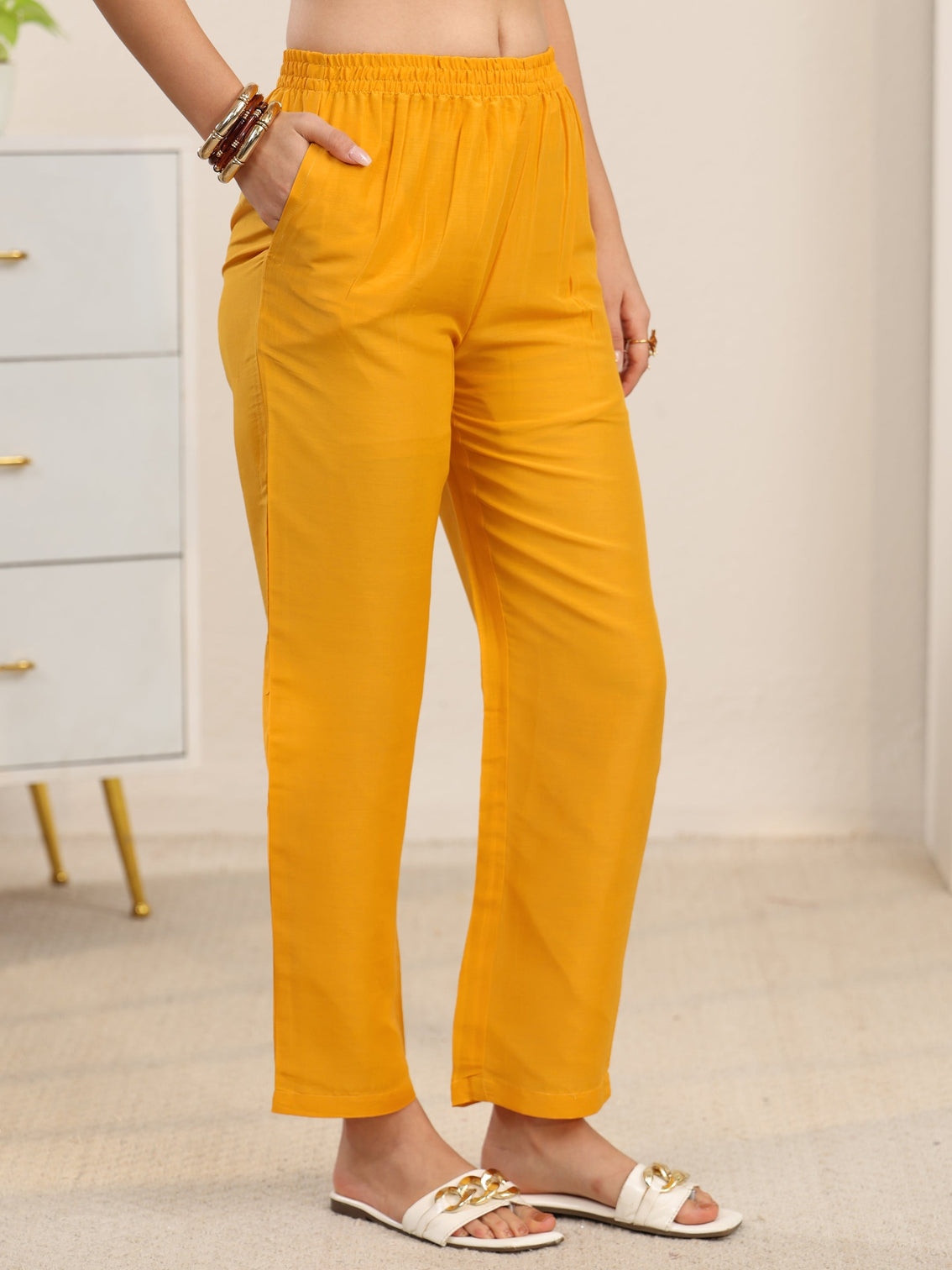 Mameraa Mustard Floral Printed Muslin Straight Suit Set