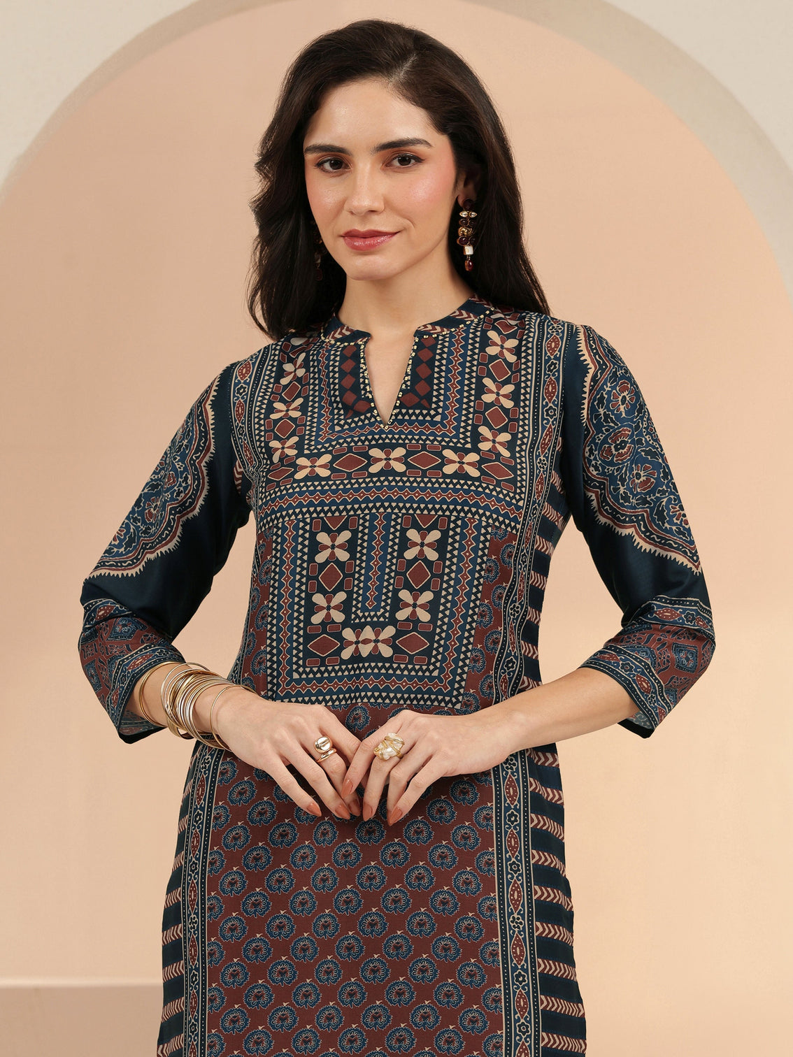 Mameraa Maroon Ethnic Print Cotton Blend Straight Suit Set