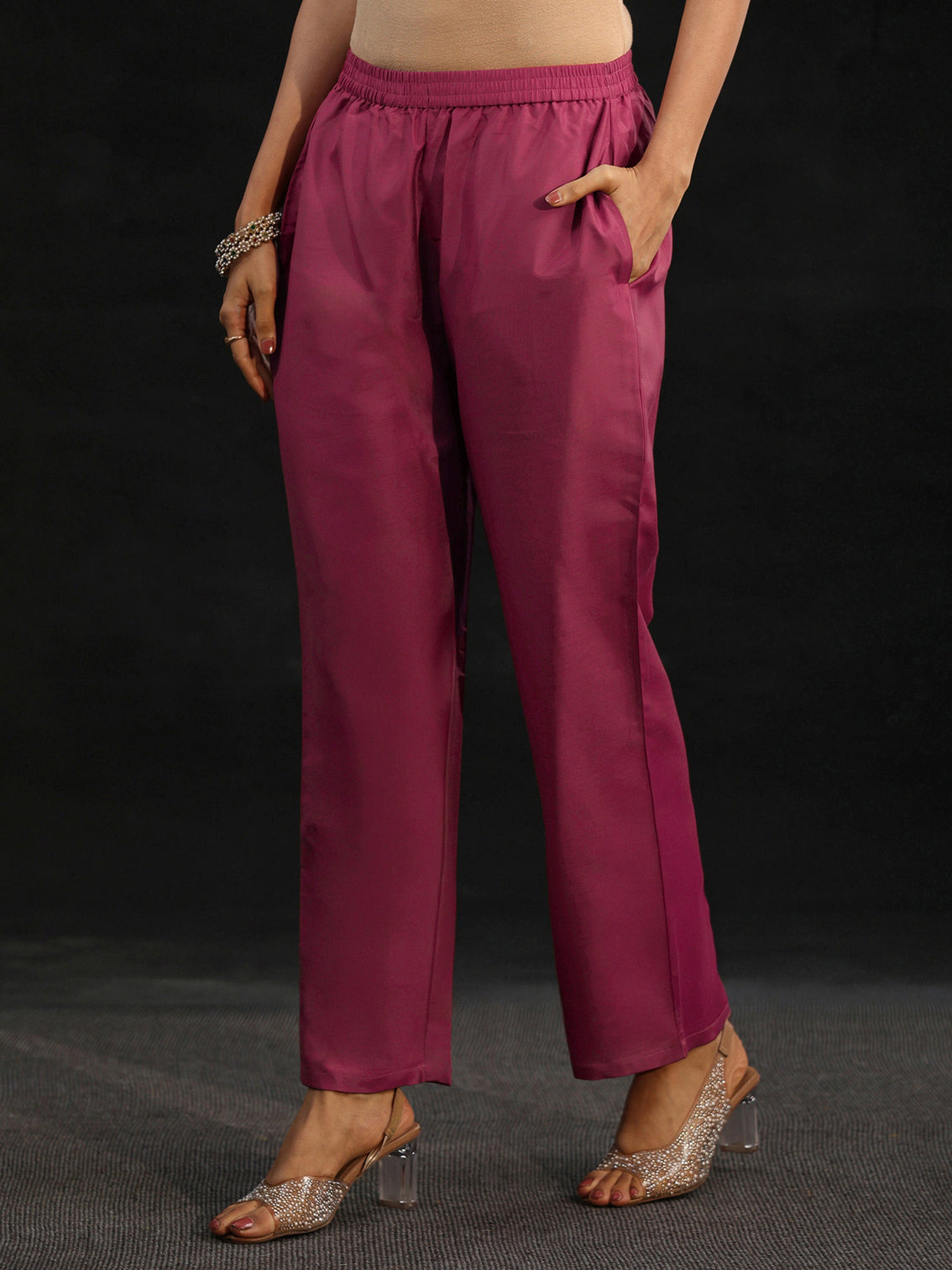 Mameraa Pink Floral Embroidered Georgette Straight Suit Set